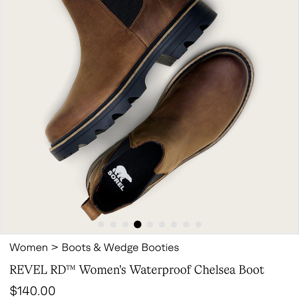 NWT Sorel Women’s Brown Leather Boots - Revel Road Waterproof Chelsea Boot - Picture 13 of 16